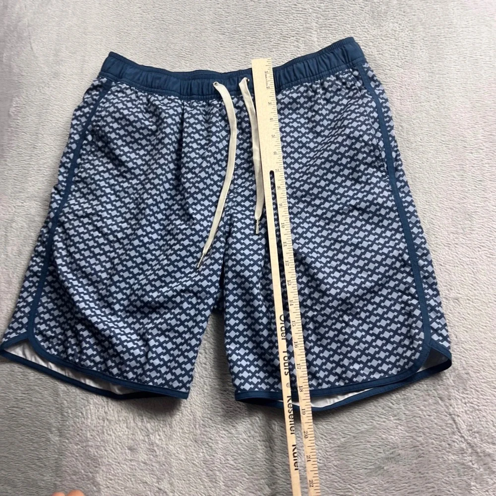 Fair Harbor Men Blue Geometric Diamond Print Swim Trunks Size L Drawstring Liner